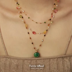 Necklace For Women Stainless Steel Gold Plated Natural Stone Pearl Beads Malachite Pendant Female Necklaces Luxury Woman Jewelry