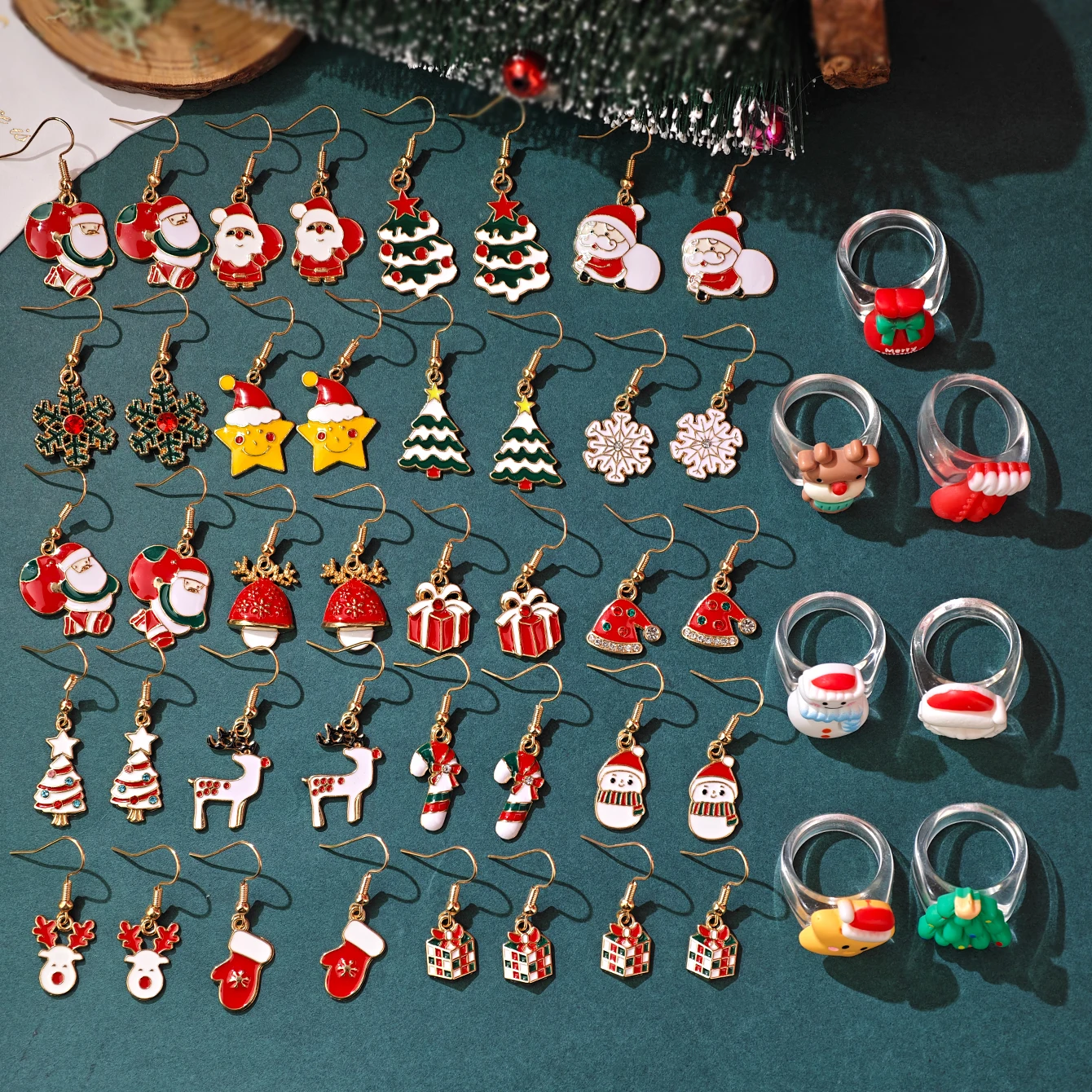 مجموعة أقراط وخاتم لحفلات عيد الميلاد - زيت سبيكة إبداعي مخصص - قطرة ندفة الثلج، الرنة، وهدية شجرة عيد الميلاد #2