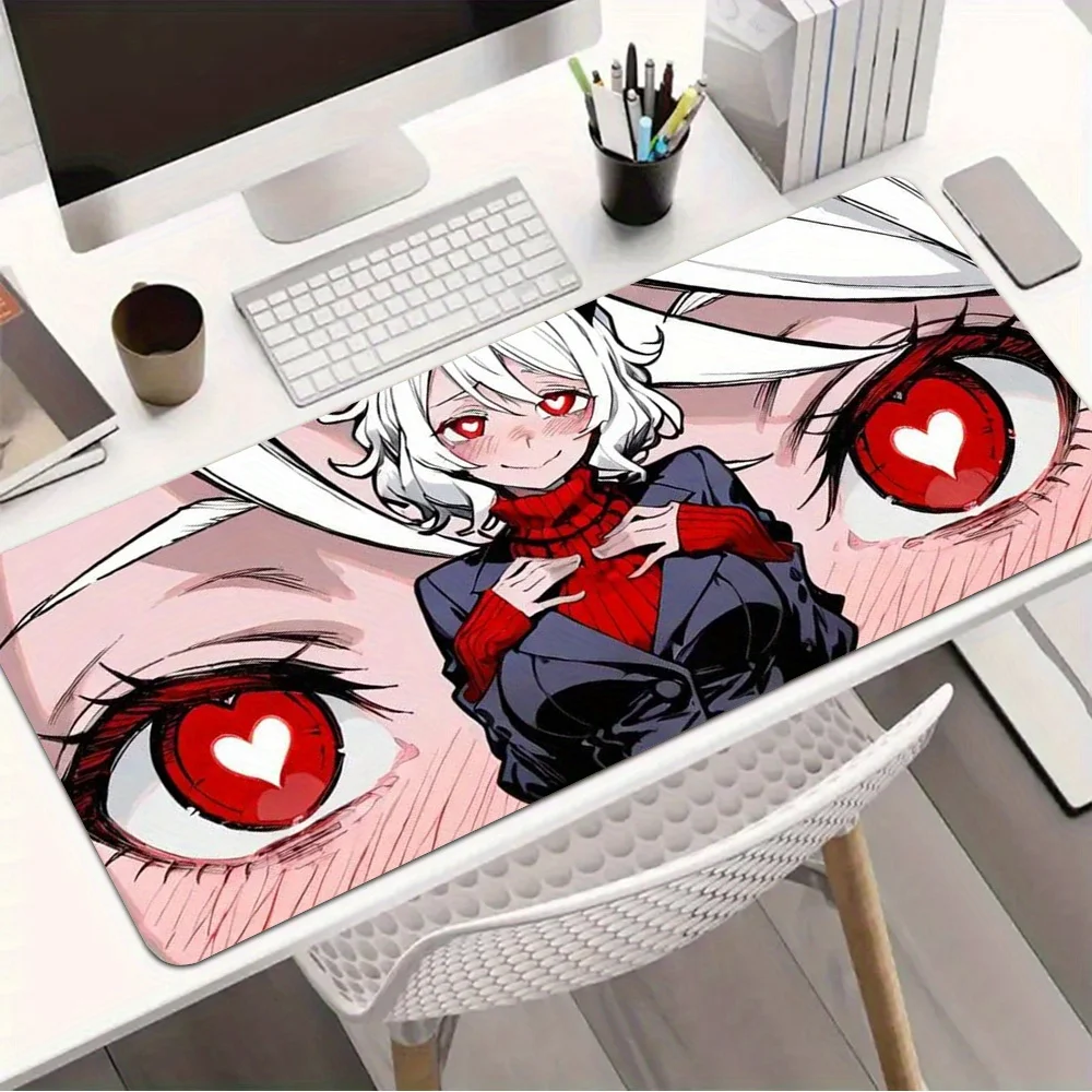 Gaming Mouse Pad,Desk Mat,Large Size,Anti-slip,Stitched Edges,Soft Rubber,White Short Hair Heart Eye Anime L Office Deskpad