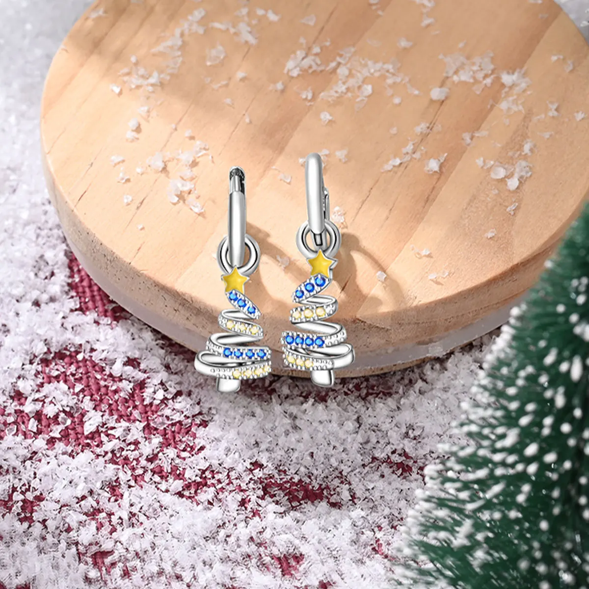 Christmas New 925 Sterling Silver Blue Yellow Christmas Tree Earrings Suitable for Women's Holiday Parties Jewelry Gifts