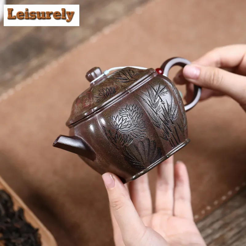 

260 мл Ретро Исин фиолетовые глиняные чайники ручной работы в рубчик большой калибр горшок необработанная руда фарфоровый грязевой чайник Чайный сервиз Zisha подарок