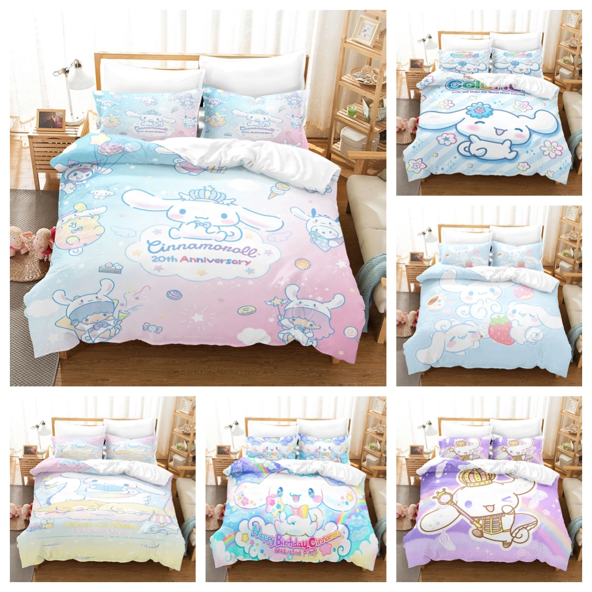 

Cartoon Sanrio HelloKitt Pudding Dog Digital Printing Cute Quilt Cover Bedding Three-piece Set Two-dimensional Home Furnishing