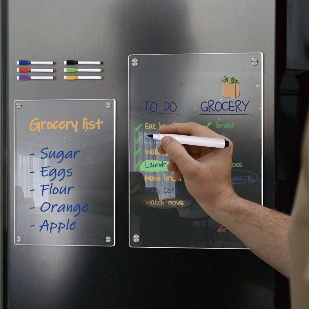 Magnetic Dry Erase Board Clear Refrigerator Grocery List Pad for Fridge Hanging Acrylic