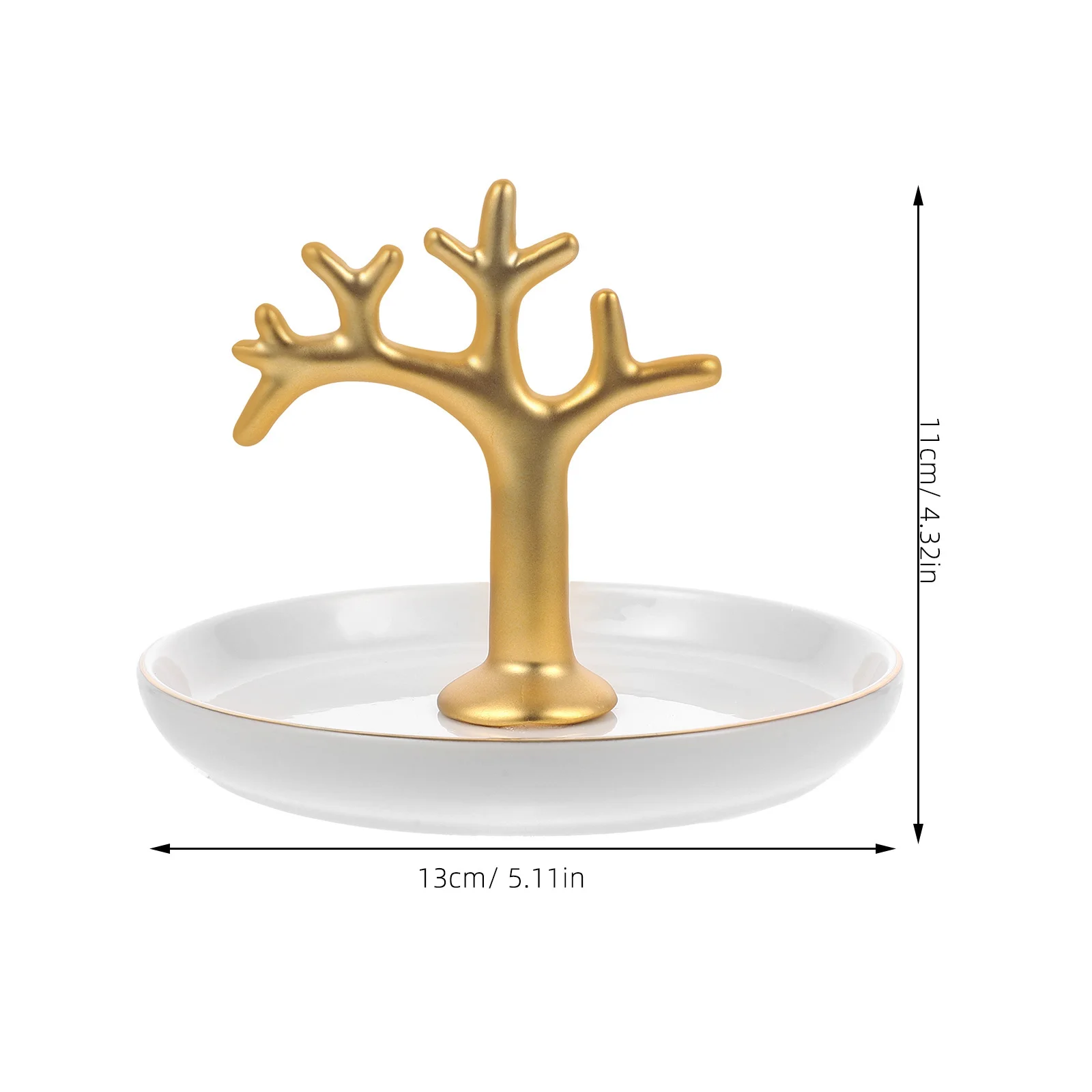 1pc Plated Ceramic Jewelry Plate Jewelry Tray Organizer Bird Branches Shape Ring Plate for Home (White + Golden)
