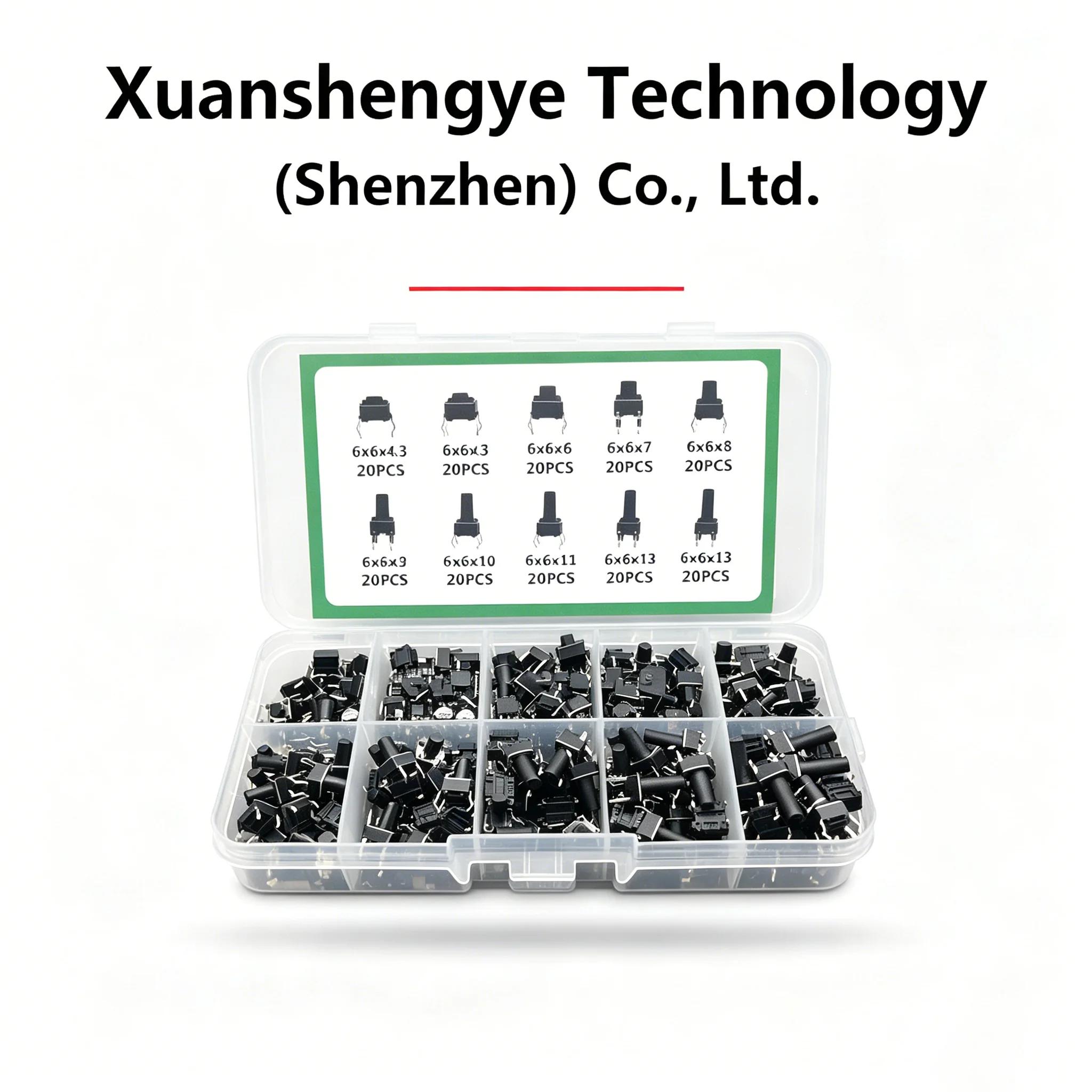 10 types, 200 pieces (6x6x4.3-13) tactile switch electrical repair button box kit