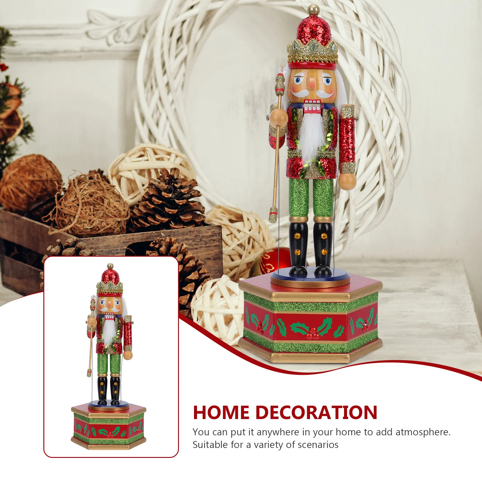 

1Pcs Nutcracker Musical Box Wooden Desktop Ornament Xmas Gift Party Decoration Musical Box Xmas Decor Party Decor