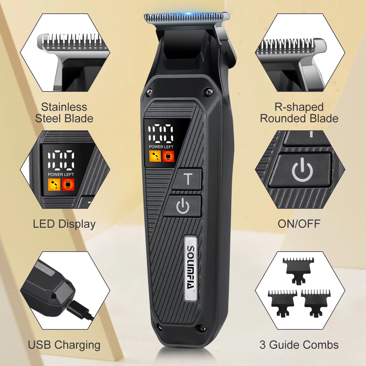 Solimpia Professional Hair Clipper Set for Salon with LCD Display Grooming Oil Head Scissors