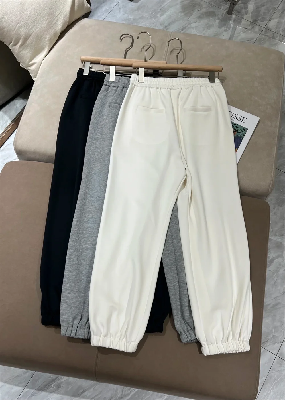 Women's Fashionable Drawstring Pants Elastic-Waist Casual Trousers