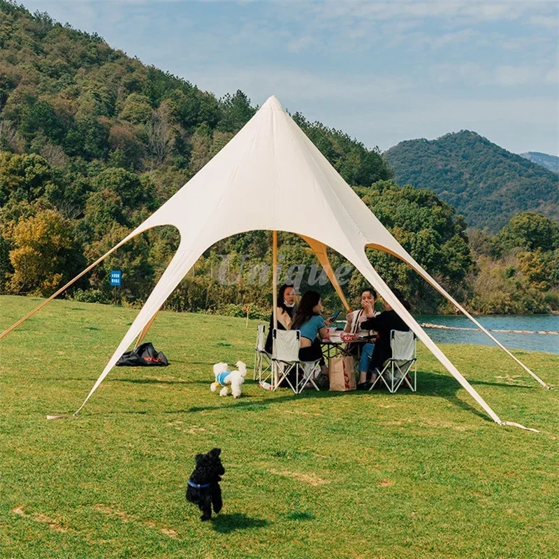 Oversized Outdoor Lotus Nylon Canopy Tent, Camping Thickened Rainproof Sunscreen Awning, Large Pergola Tent