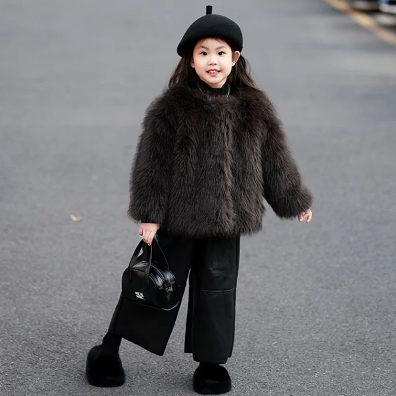 

Новое зимнее детское пальто из искусственного меха, модная толстая теплая верхняя одежда из лисьего меха для девочек g507