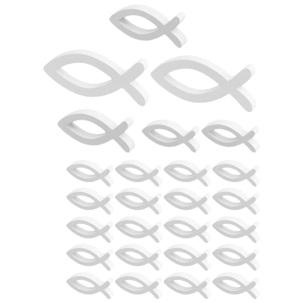

66 Pcs White Wooden Fish Decorations 3 5cm 5cm 7cm 10cm Creative Hollow Design Smooth Edges Home Desktop Adornment Handwork