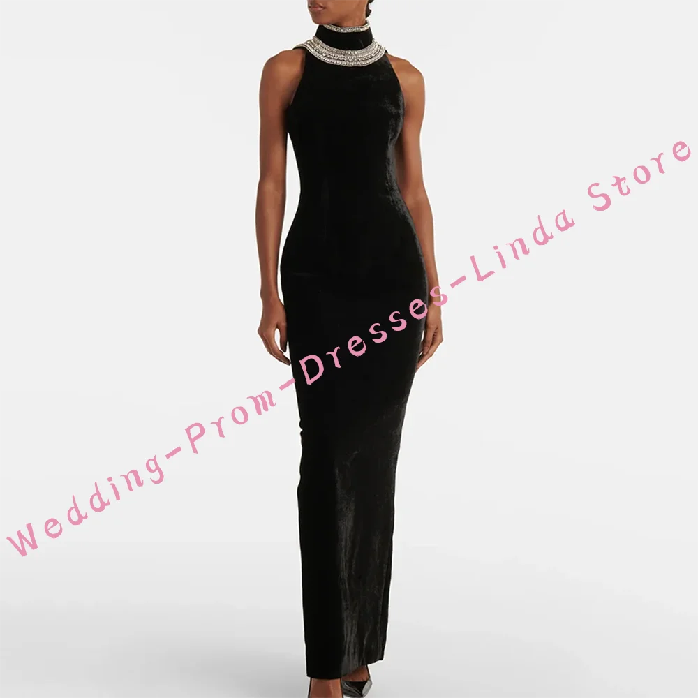 

Sexy Beading High Collar Backless Sleeveless Mermaid Formal Evening Dresses Birthday Party Prom Gowns Customized