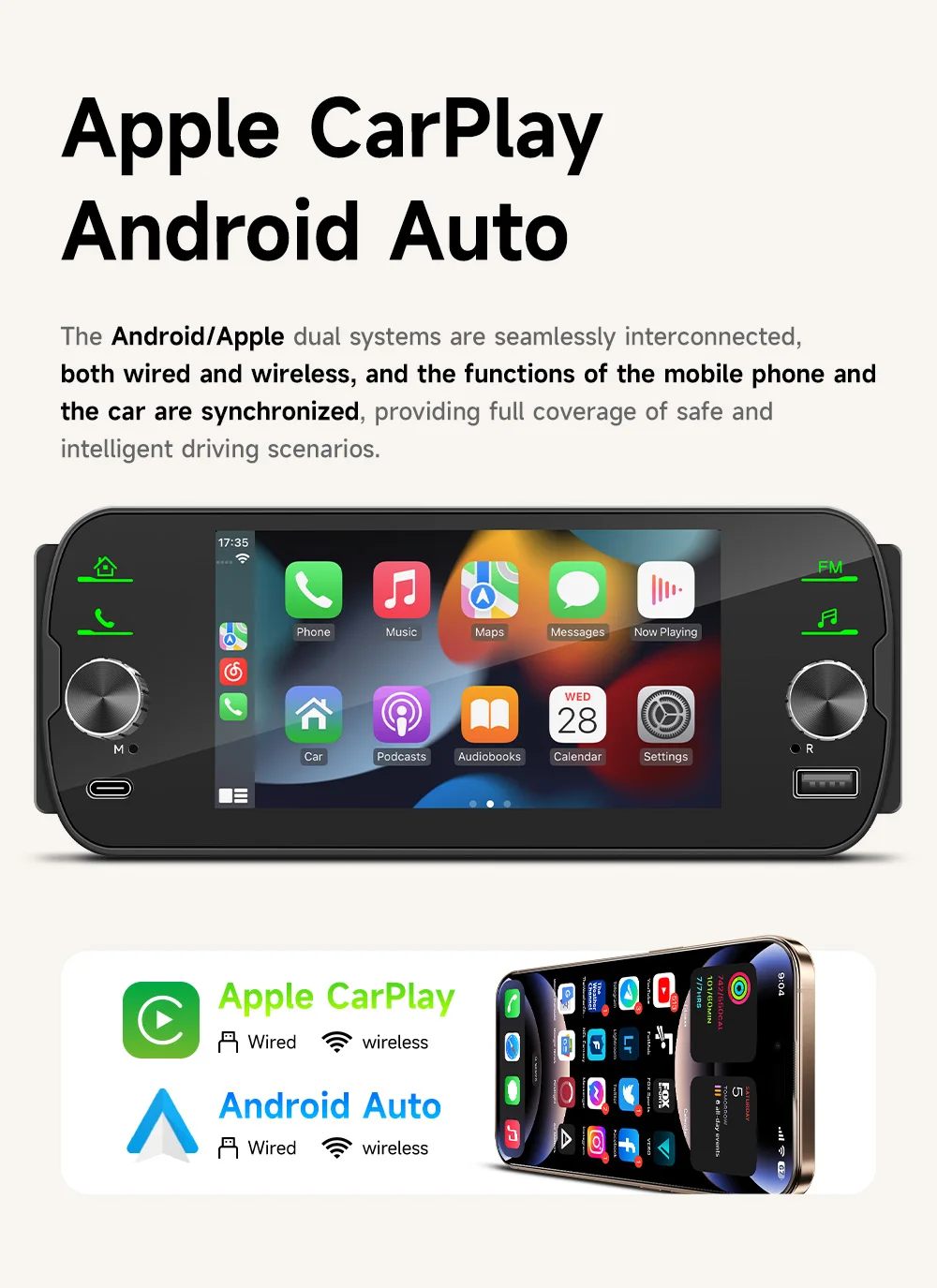 5 Inch Single Din HD Touch Screen Car Stereo 1280x720 Wireless CarPlay FM AM MP5 Multimedia Player