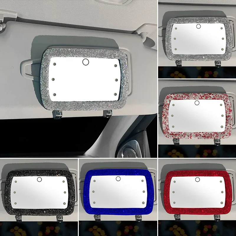 Diamond Crystal Car Interior Mirror Sun Visor Makeup Mirror Auto Combing Make-up HD Mirror Bling Car Accessories for Women