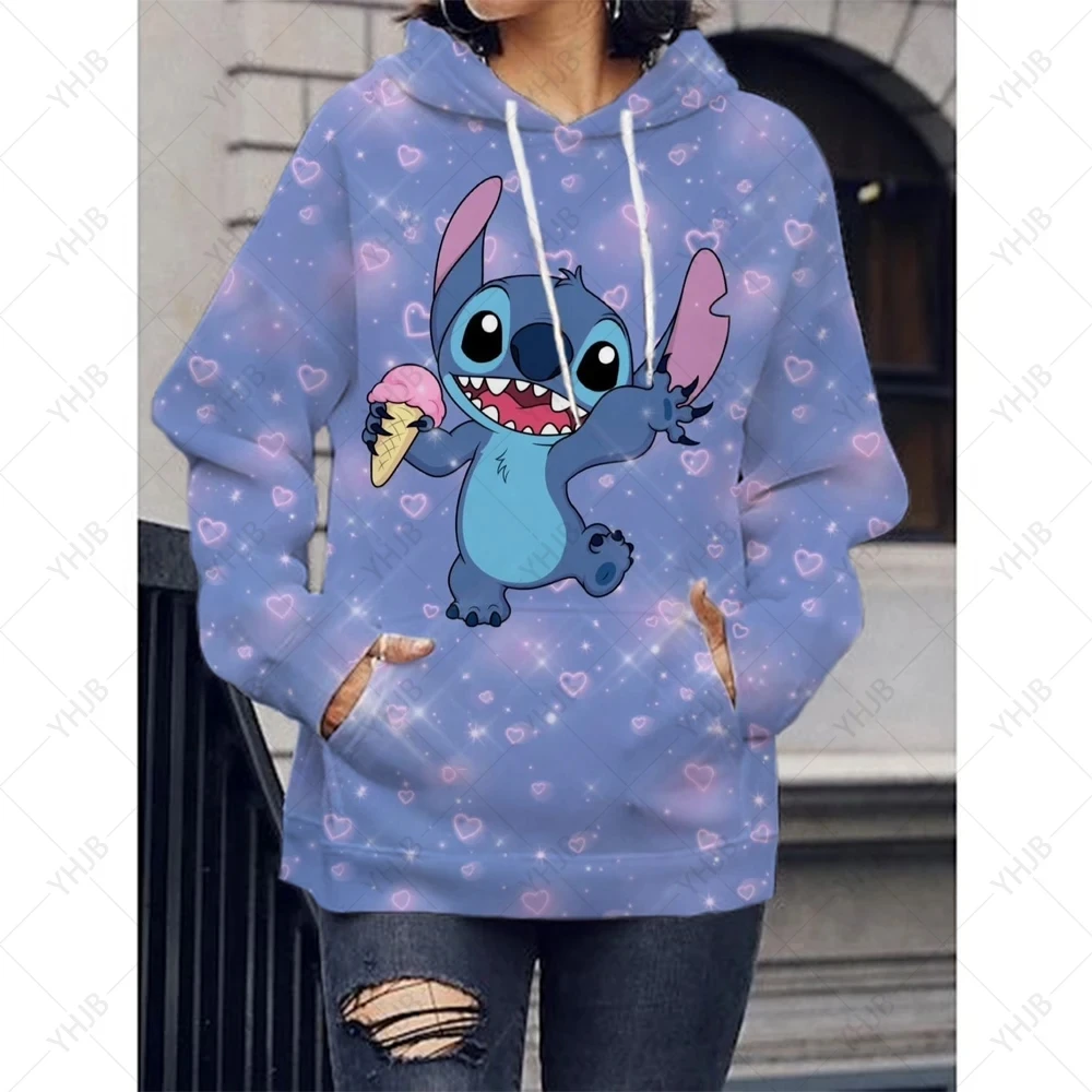 

Moletons femininos Lilo Stitch Pulôver dos desenhos animados, roupas casuais, moletom com capuz feminino, moda kawaii, cor doce,