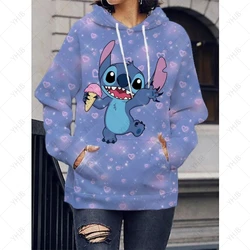 Moletons femininos Lilo Stitch Pulôver dos desenhos animados, roupas casuais, moletom com capuz feminino, moda kawaii, cor doce,