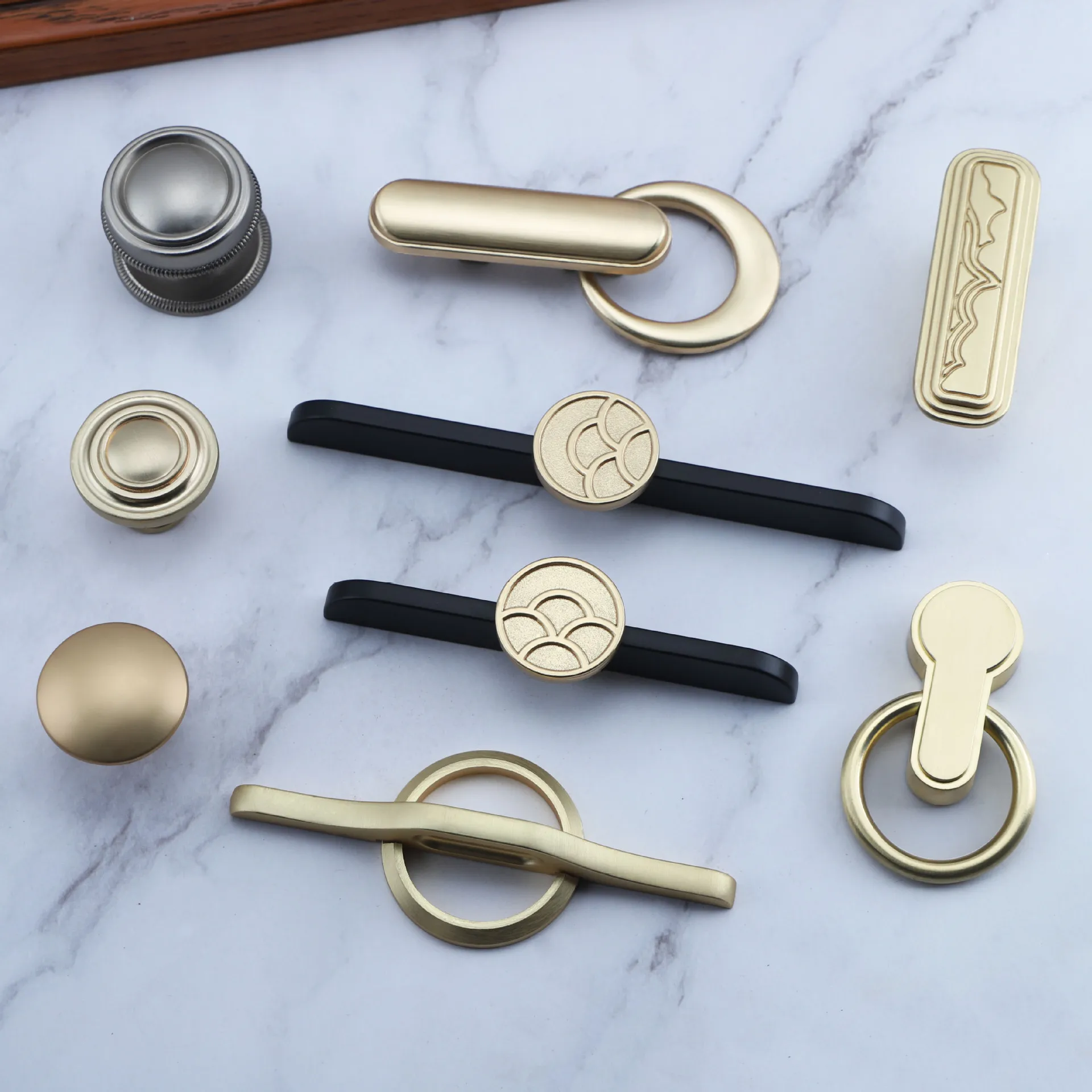 Matt black double hole cabinet wardrobe hardware accessories two-in-one zinc alloy handle Yunteng creative design