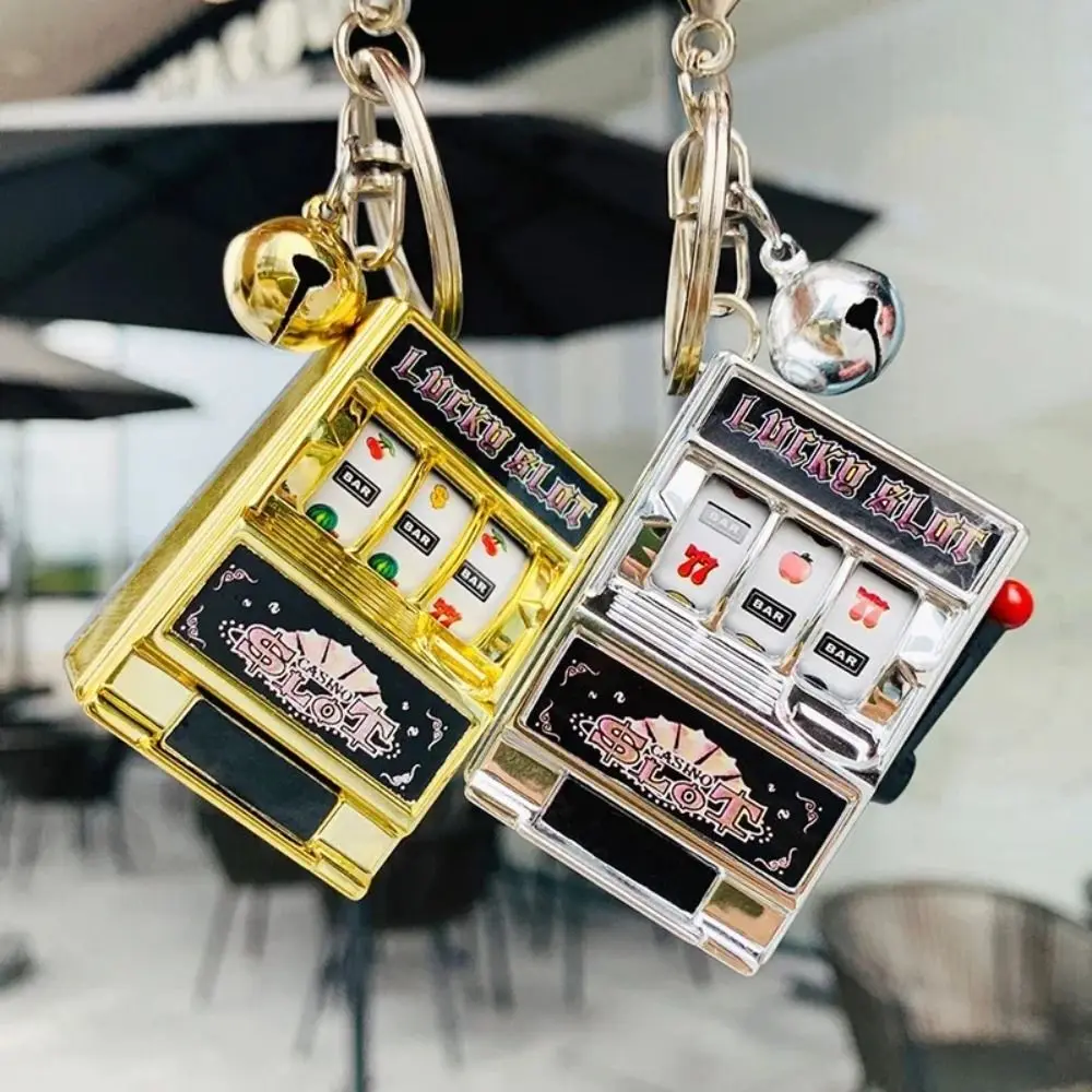 Retro Stress Reliever Keychains Mini Fruit Slot Machine Coin Operated Games Gambling Machine Kids Adult