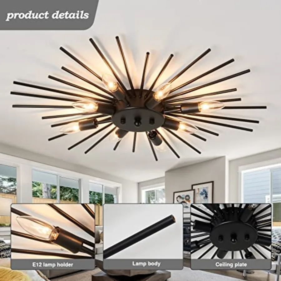 Semi Flush Mount 8 Light Ceiling Light Modern Metal Ceiling Lighting Light Fixture for Farmhouse Kitchen Dining Room Bedroom Ha view 3