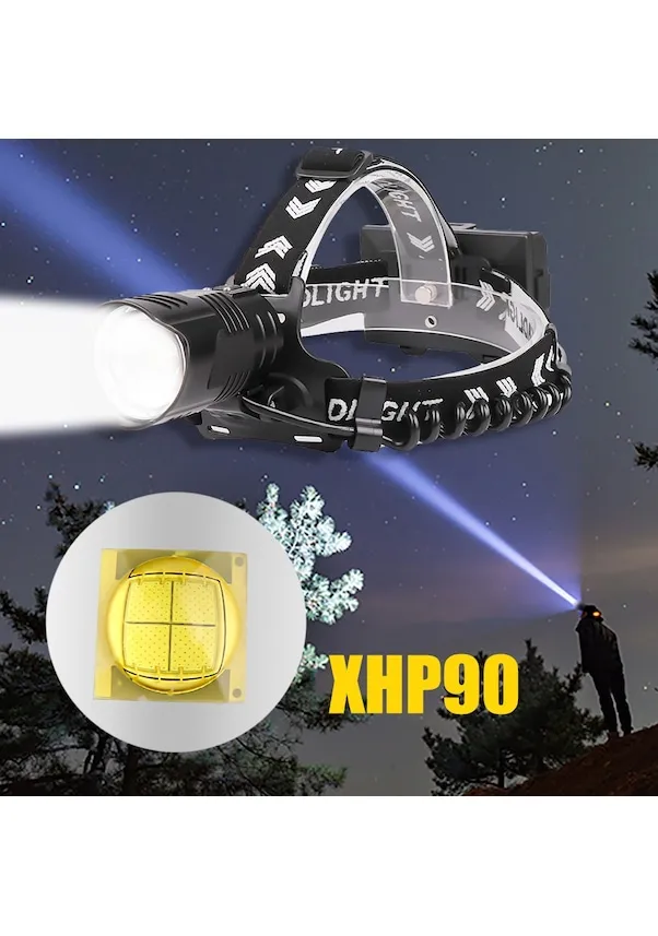 

XHP90 Светодиодный налобный фонарь, сильный свет, налобный фонарь для рыбалки, USB-зарядка, ввод/вывод, телескопический зум P90, уличное освещение для кемпинга, лампы
