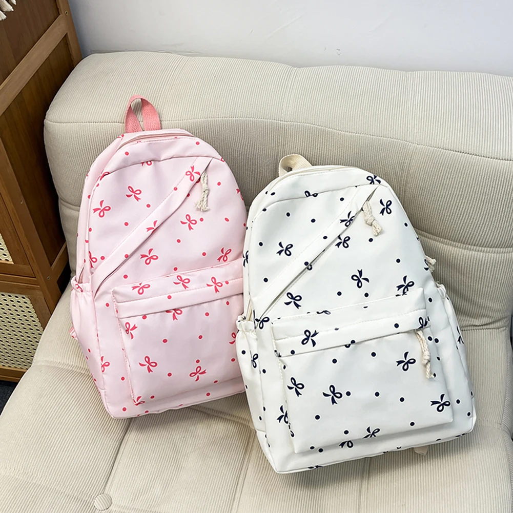 

3 Pcs/Set Fashion Bow Print Women Fashion Backpack Cute Spring Outing Backpack Large Capacity Bow Backpack Student Schoolbag