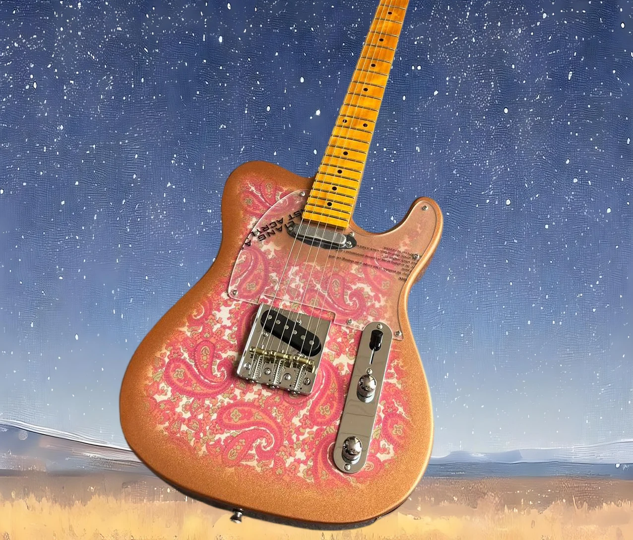

Новинка 2026 года: профессиональная гитара Maple Fingerboard Golden Pink Worms Paisley. В наличии.