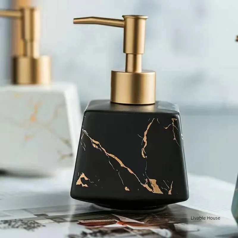 Marble textured square bathroom bottle shower supplies portable gold pressure head soap dispenser shampoo empty bottle  260ML