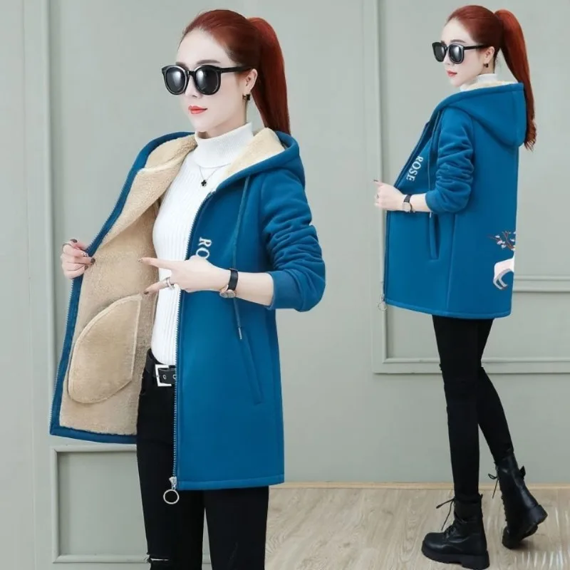 フリース厚手大きいサイズレディースラム秋冬新作ミディアムロング2025新作フリースセーターファッションカーディガンジャケット