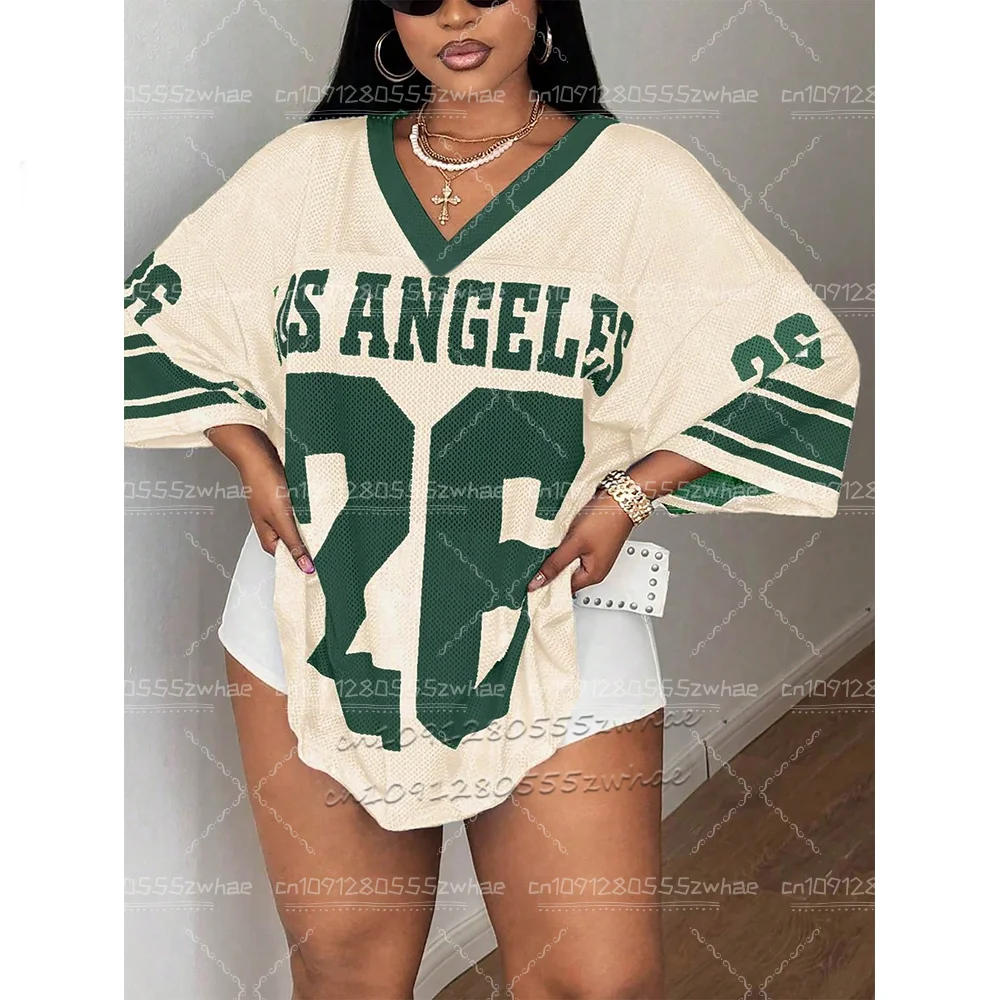 Y2K Retro Los Angeles No.26 Mesh Jersey Women Plus size Short Sleeve Tee Hip Hop Street Style Breathable Mesh Casual Shirts