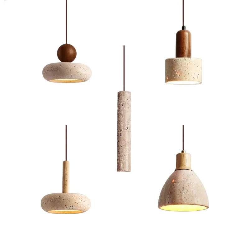 LUMA Cave Stone Pendant Light LED Yellow Travertine Hanging Lamp for Kitchen Island Restaurant Bedroom Livingroom Chandelier