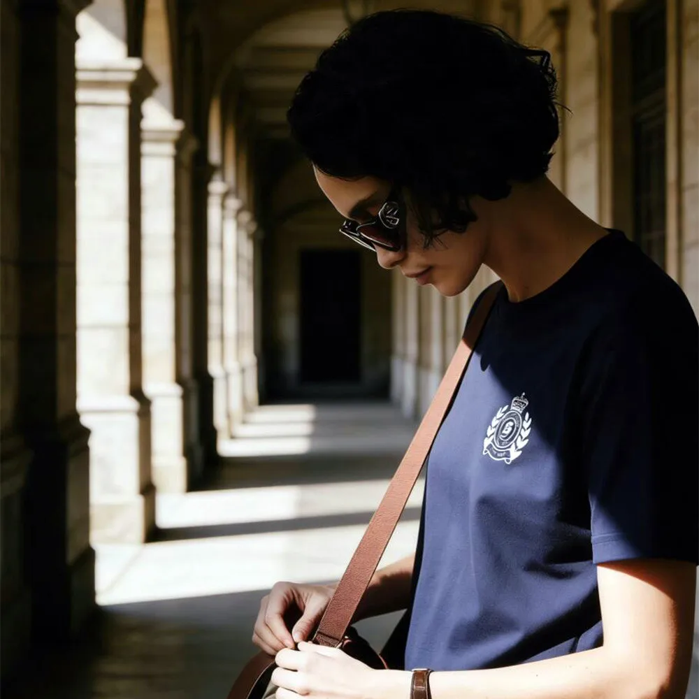 American Vintage Style Sport Club Printing Women Navy T Shirts Summer Short Sleeve Loose Cotton Tops 2026 Fashion Casual Tees
