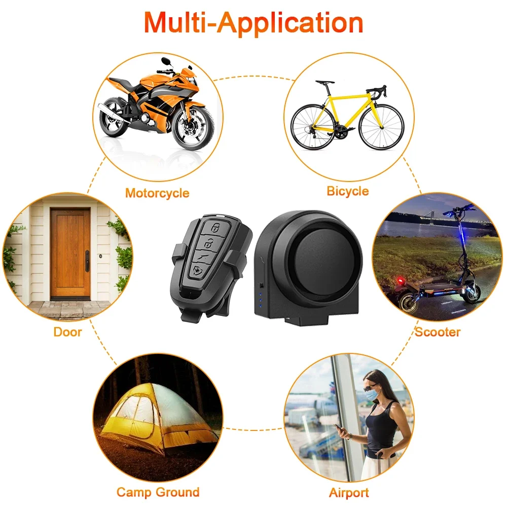 Kabelloser Fahrradalarm mit Fernbedienung – ANTUSI Vibrationssensor, Diebstahlsicherungssystem für Fahrrad, Motorrad, USB-Aufladung – Detail 2