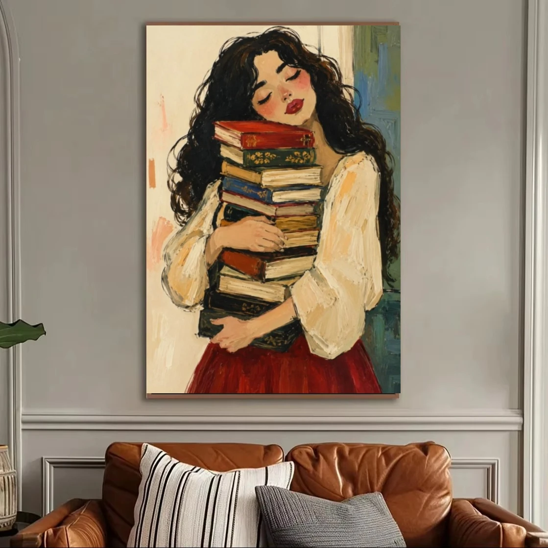 Vintage Woman Holding Books Jigsaw Puzzles 500/1000/1200/2000 PCS Wall Decor for Living Room Bedroom Perfect Gift No Frame