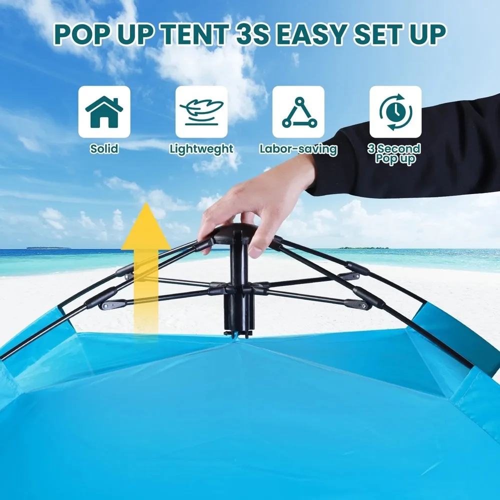 Portable Pop Up Beach Tent, UV Protection Sun Shelter with Window & Sandbags, Easy Setup