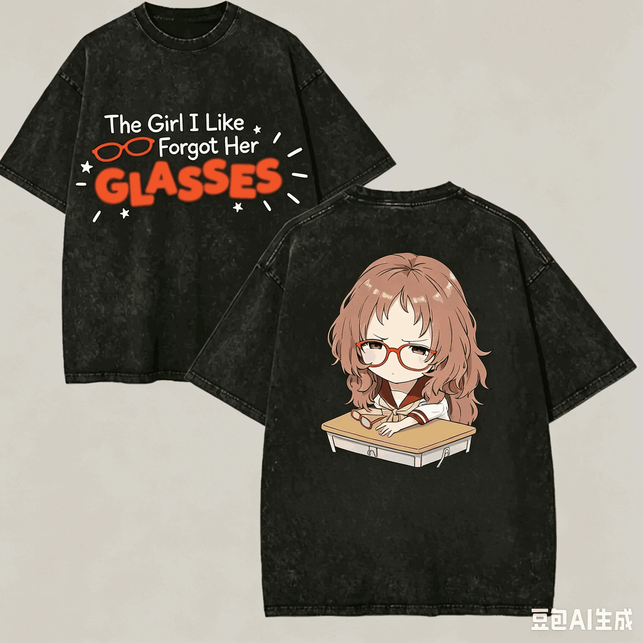 The Girl I Like Forgot Her Glasses Washed T-shirt Anime Lover Harajuku New Model Oversized Vintage Loose Streetwear Unisex gift