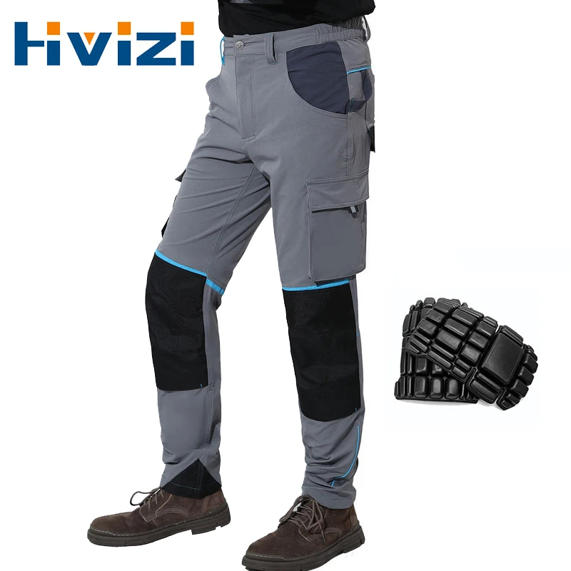 

High Stretch Men Pants Multi Pockets Work Pants Men Construction with Knee Pads Cargo Work Reflective Trousers