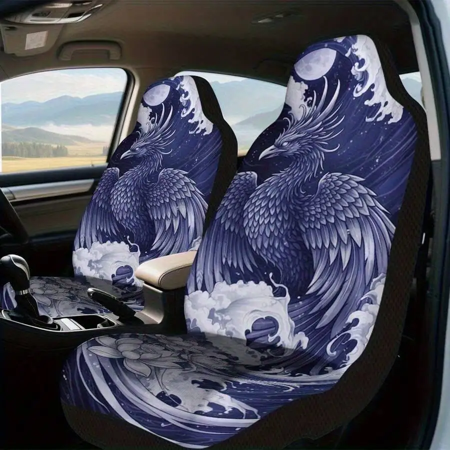 

Mystical Phoenix Night Scene Car Seat Covers For Front Seats Universal Fit Polyester Easy Install Machine Washable