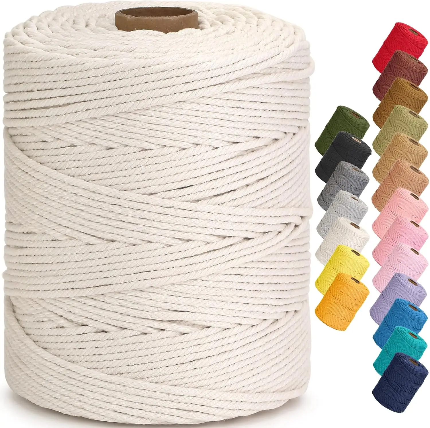 

4mm Macrame Cord 328 Yards, Soft Colored Cotton Rope for Plant Hangers, Wall Decor, DIY Crafts