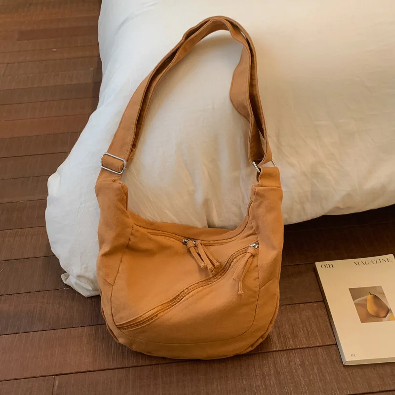 

Korean Ins Retro Minimalist Crossbody Bag Trendy Shoulder Storage Bag Fashion Canvas Comfortable and Versatile Texture Hobo Bags