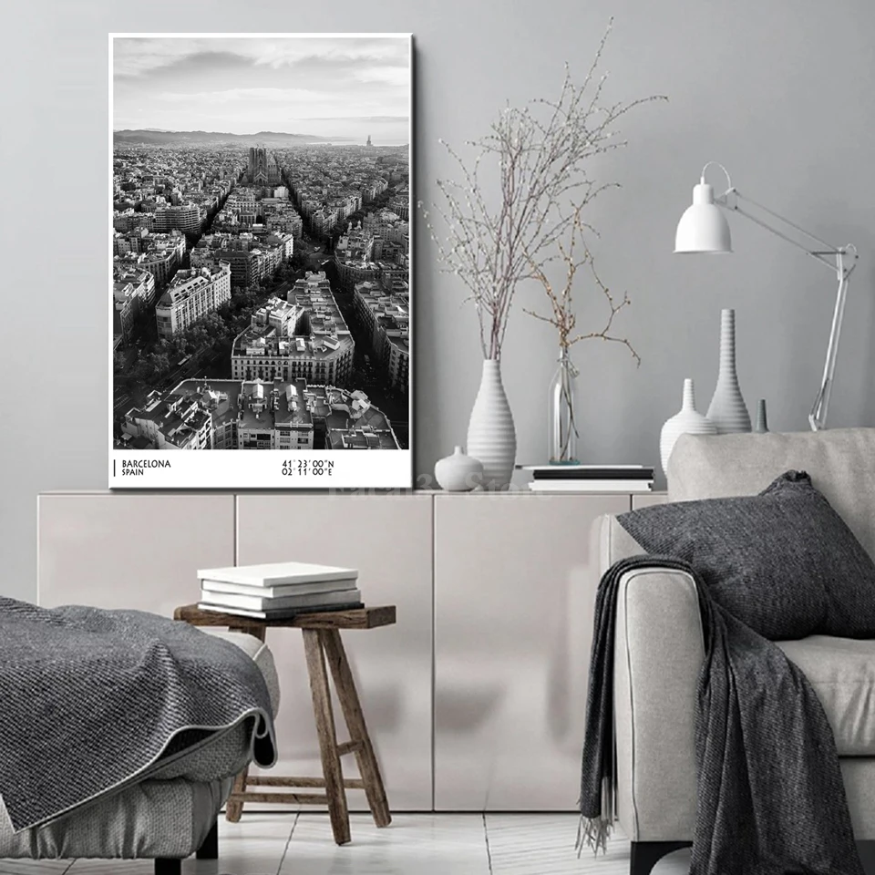 Barcelona Paris City Landscape Art Poster Prints Canvas Painting Picture for Modern Room Home Decor Frame