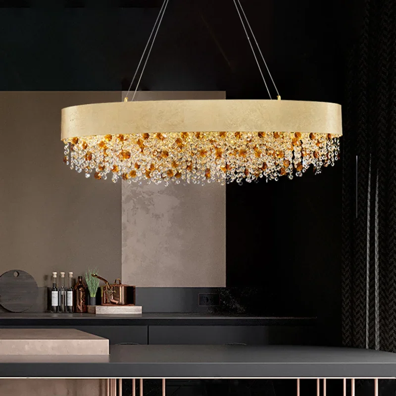 Modern New design Circular Crystal Chandelier For Living Room Hotel Lobby Pendant Lamp Rectangular Kitchen Island Lustre Fixture