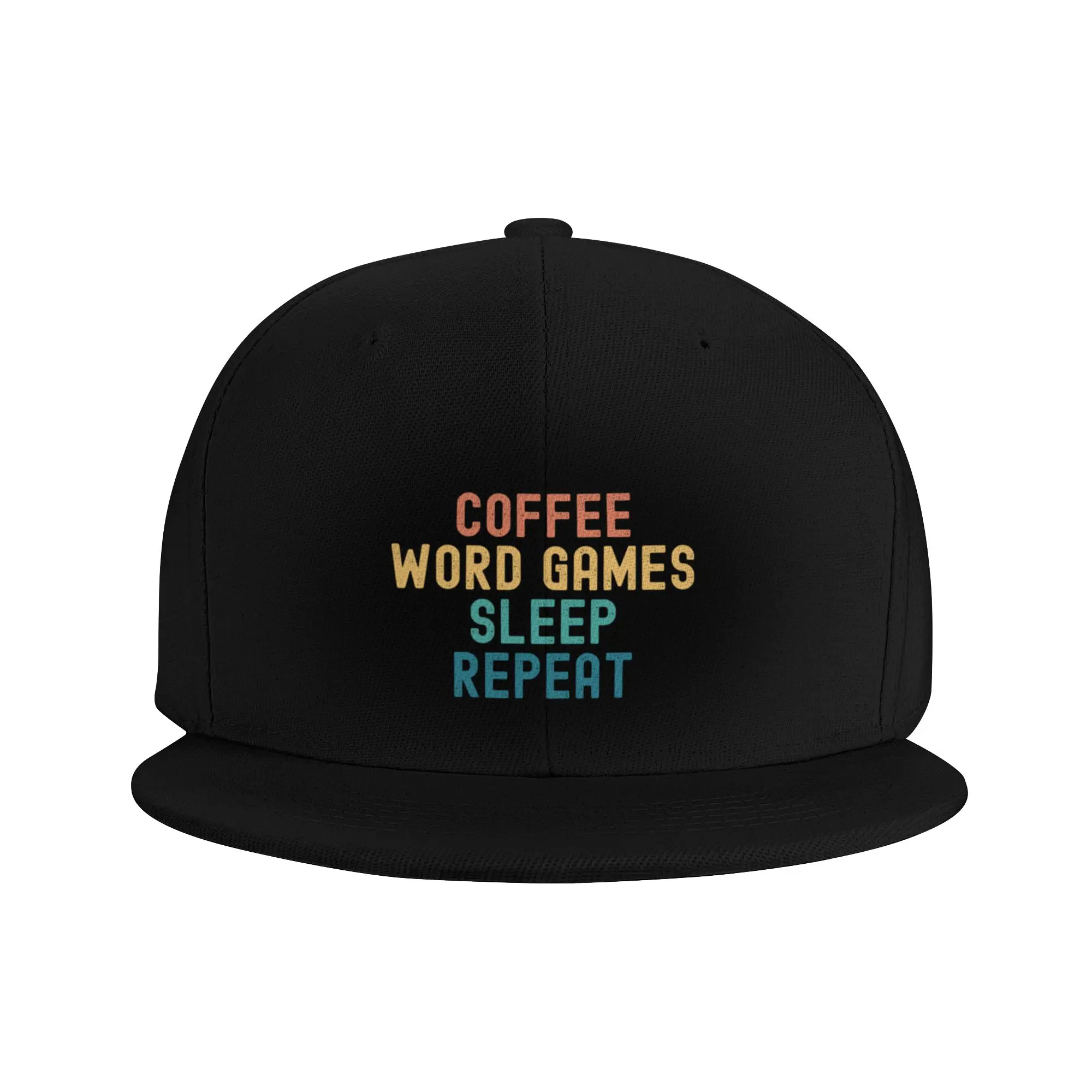 Fashion Coffee Word Games Sleep Repeat - Funny Word Games   Coffee Gift Flat Brim Sun Hat  Outdoor Sun Protection Trucker Cap