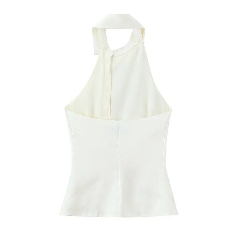 Spring 2026 Women's Fashion Design Flip-Cover Quality Neck Hanging Shirt No Chest Pad Hanging Neck Style Other Material 100%
