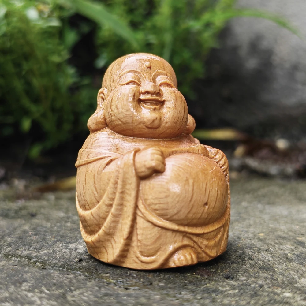 Hand-Carved Wooden Buddha Statue Small Figurine Ornament, Traditional Style, Folk Style, Suitable for Home Decoration, Fireplace, Bedroom, Living Room, Office, New Year Gift, Birthday Gift, Christmas Gift