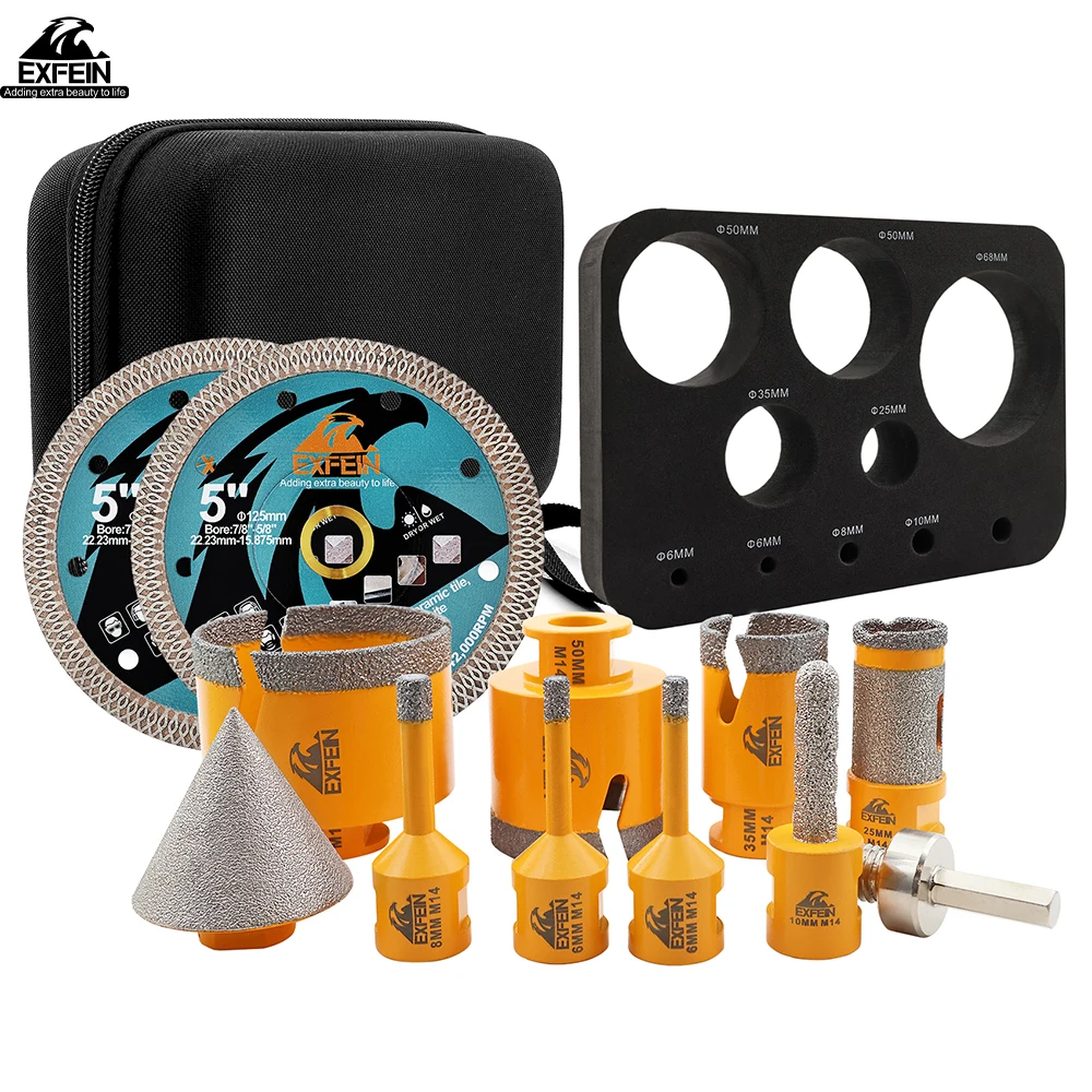 12pcs Kit Diamond Drill Bit 6/6/8/35/50/68mm Core Bit M14 Thread Tile Hex Shank Adapter Marble Granite 5inch Cutting Disc Saw