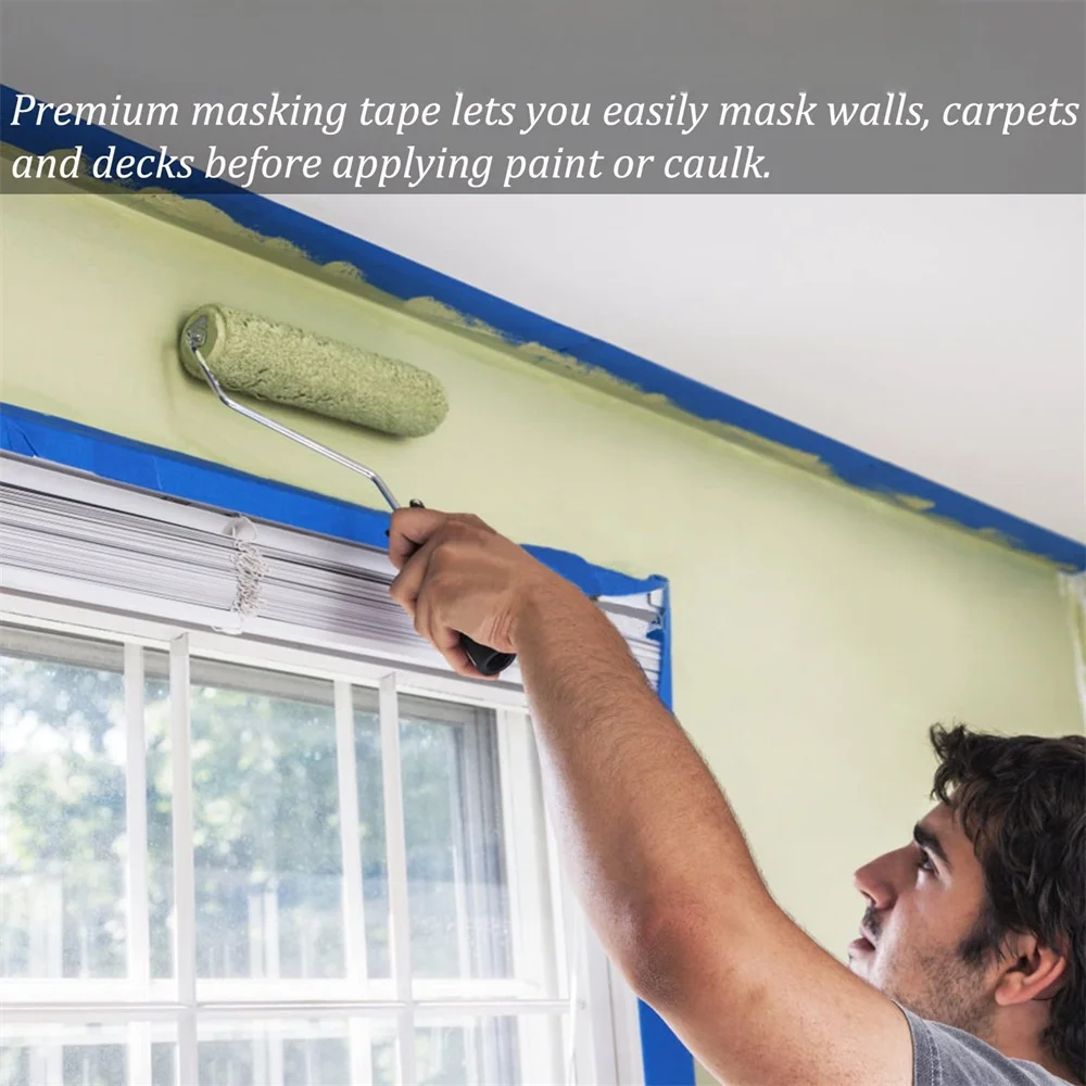 4 rolos/conjunto azul resistente pintor fita adesiva resistente às intempéries para projetos de pintura ao ar livre indoor sem resíduos fita esquerda