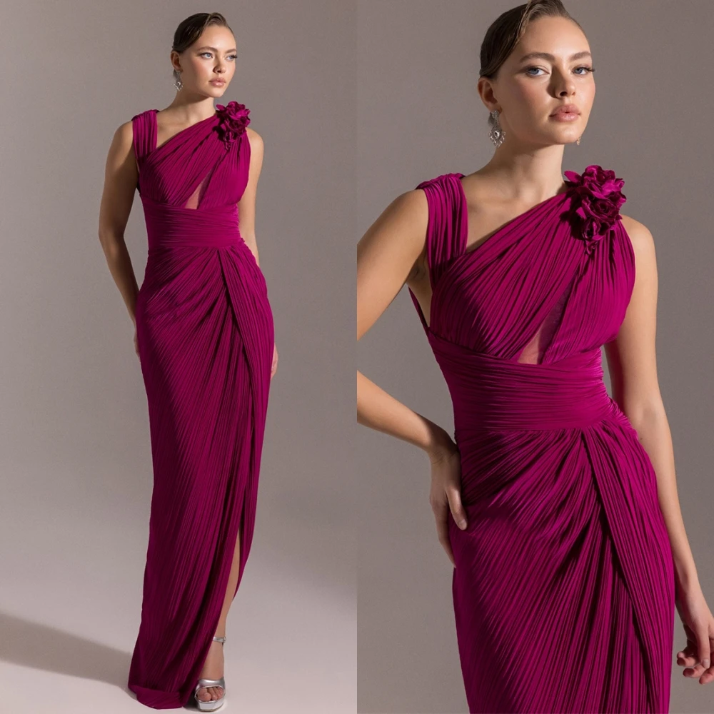 Customized Fashion Chiffon Straight Evening Dress Exquisite Sleeveless Flowers Prom Dress Sexy Backless Special Occasion Gowns