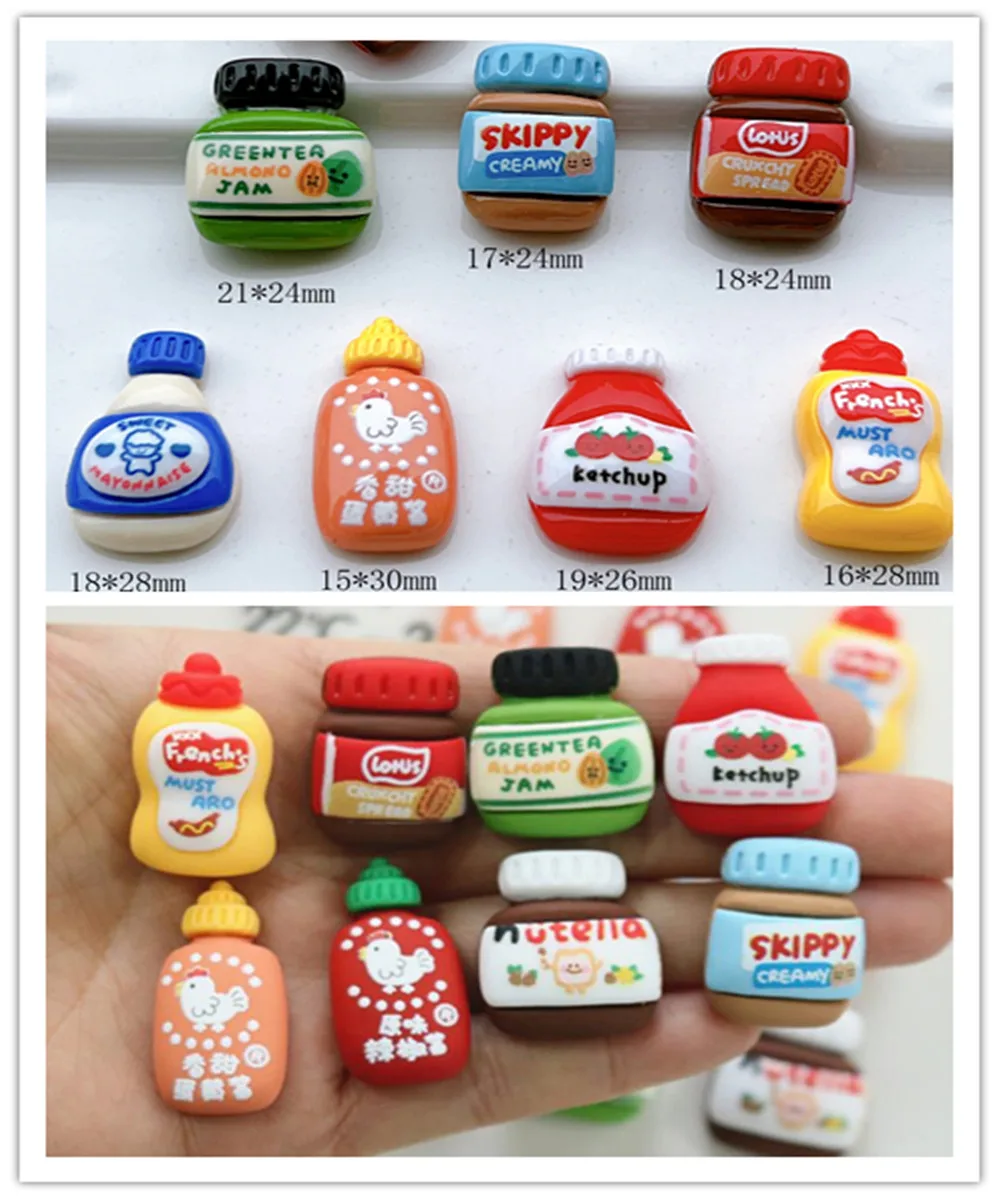 100pcs Kawaii Resin Ketchup Jam Resin Cabochons For Phone Decoration Crafts Making DIY Accessories