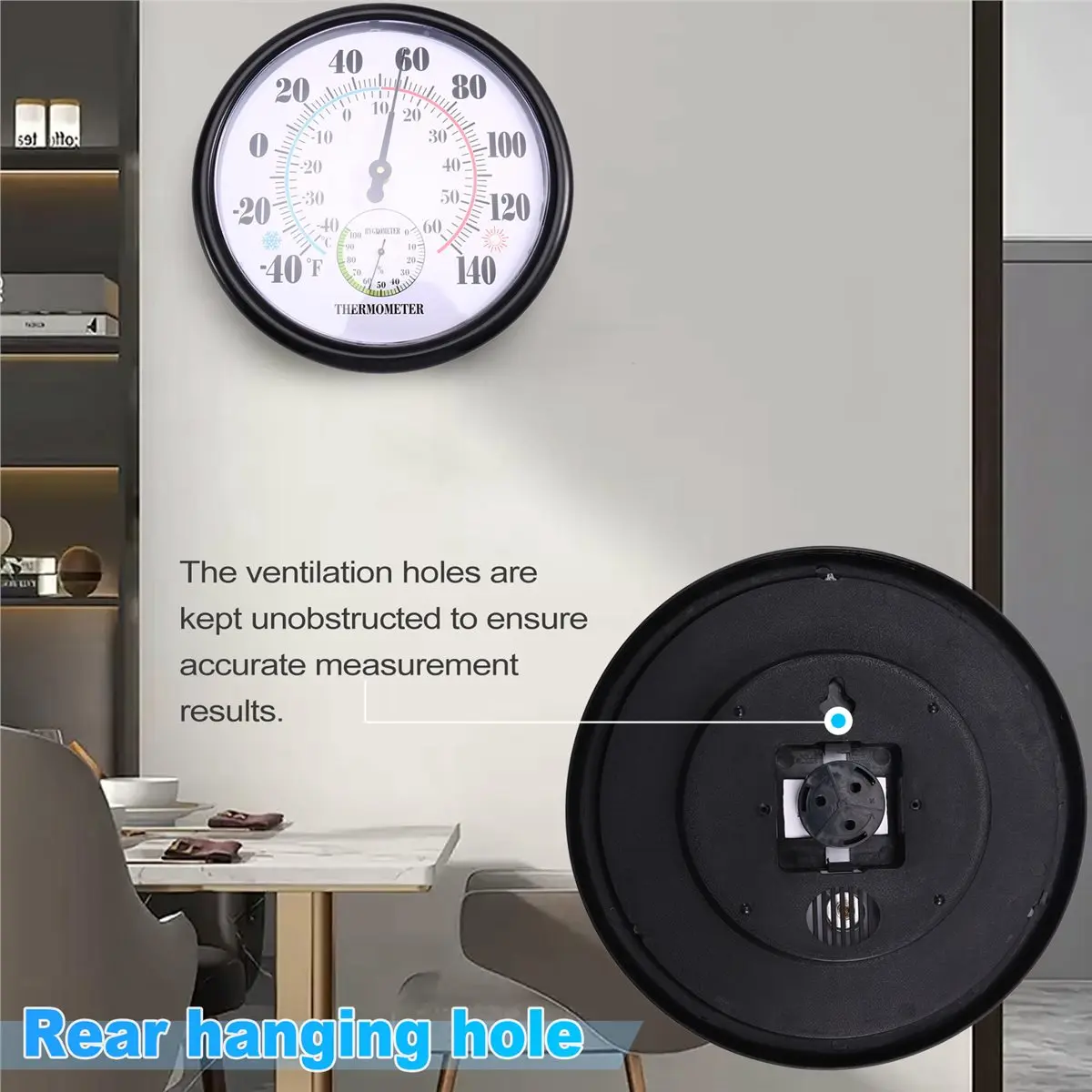 A08I Indoor Outdoor Thermometer Hygrometer, Large 10 Inch Analog Humidity Gauge with Easy-Read Round Dial (-40°F to 140°F)