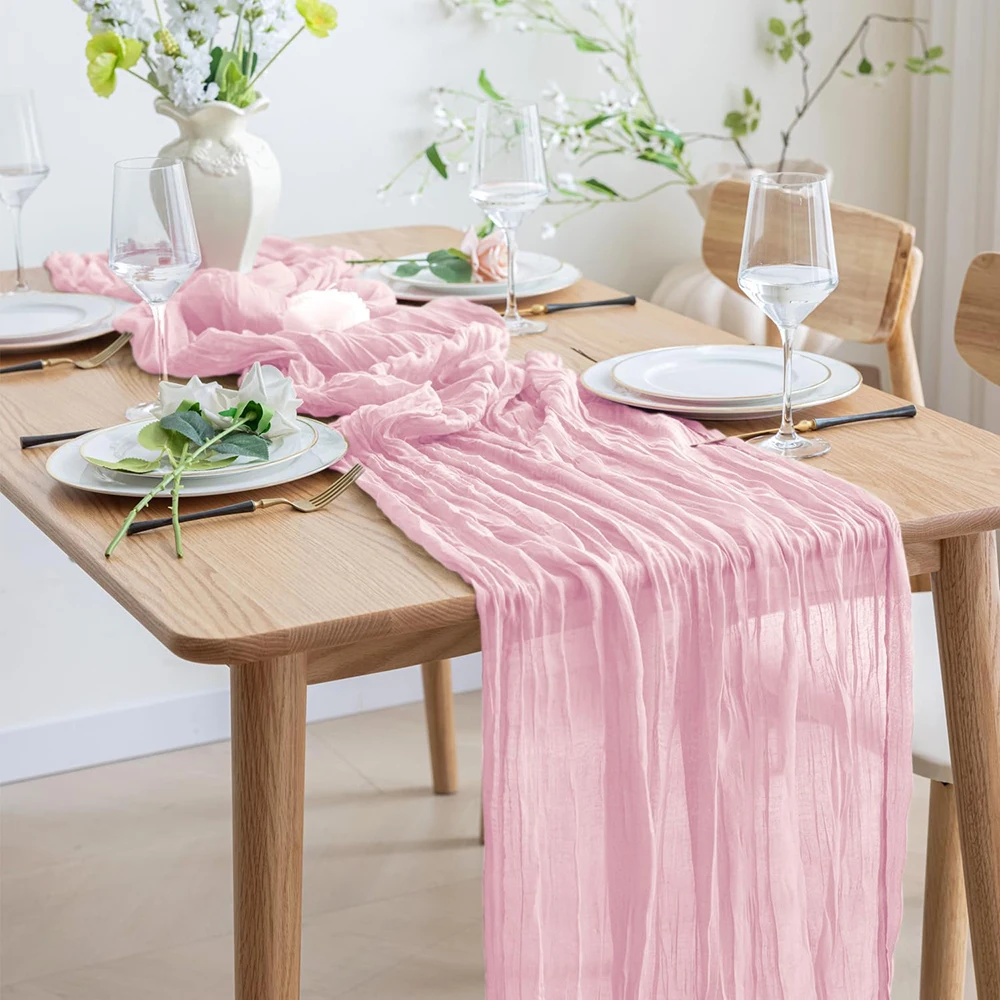 Light Pink Cheesecloth Table Runner Rustic Boho Gauze Cheese Cloth Pink Table Runner Birthday Party Wedding Bridal Shower Decor